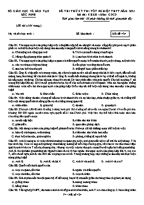 Đề thi thử Tốt nghiệp THPT môn Giáo dục công dân - Mã đề 424 - Năm học 2020-2021 - Sở giáo dục và đào tạo Bắc Ninh (Có đáp án)